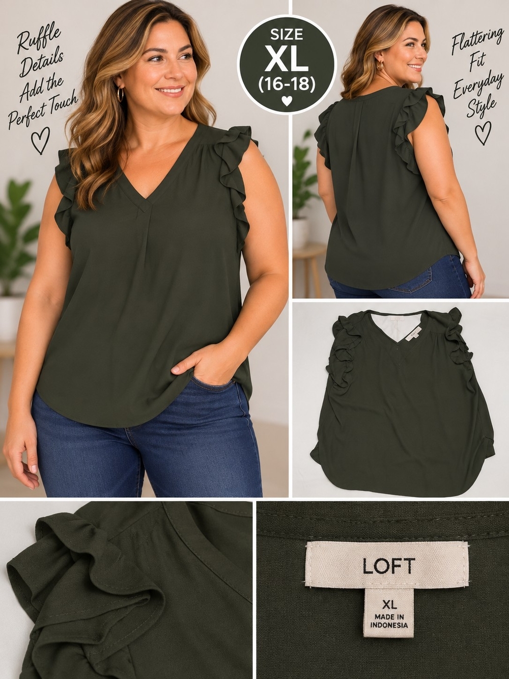 Loft Women's XL Green ruffle sleeve blouse #31